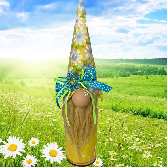 Hand Crafted Other - Handmade Gnome Daisy Yellow Polka Dot Fabric Multicolor Bow Tiered Tray Spring
